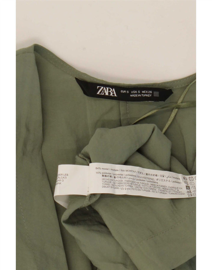 Zara Mujer Vestido Cruzado UK 10 Small Caqui Modal