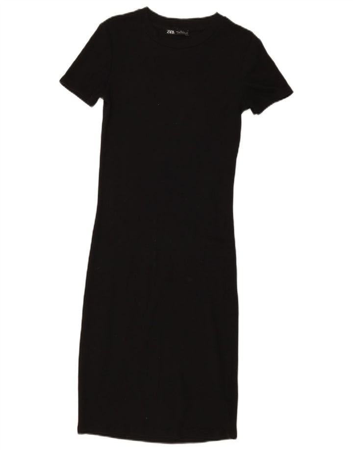 Zara Mujer Maxi Vestido UK 8 Pequeño Algodón Negro