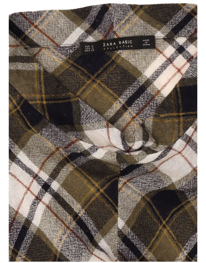 Zara Mujer Blusa De Manga Larga Top UK 10 Small Khaki Check