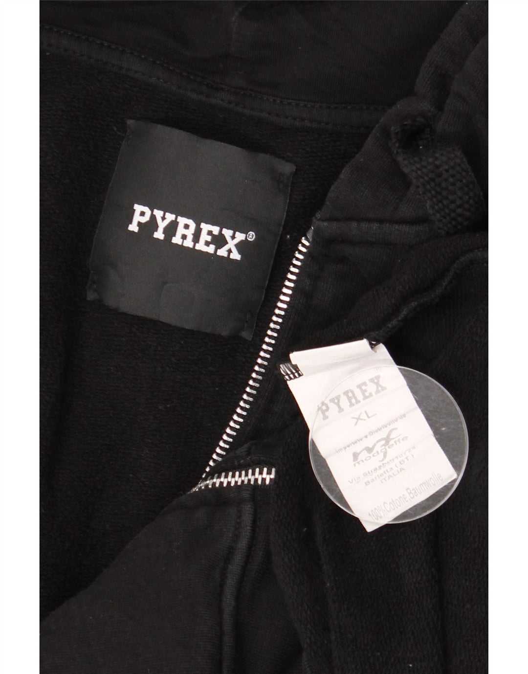 Pyrex Sudadera con capucha y cremallera gráfica para hombre XL Algodón negro