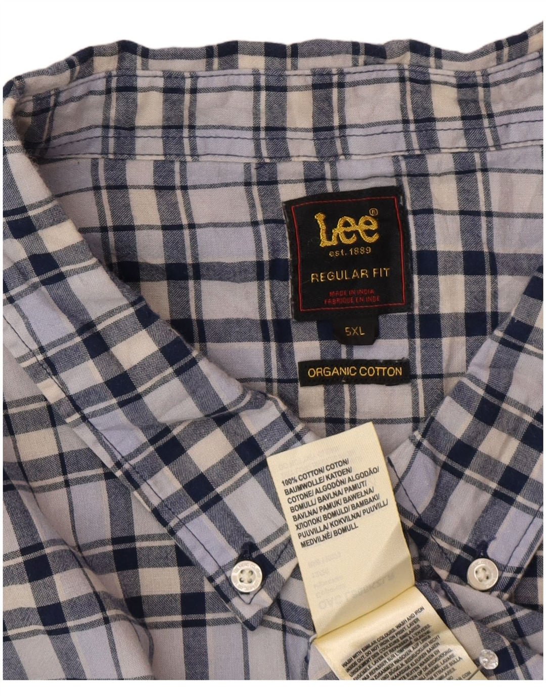 Lee Camisa de Manga Corta Regular Fit para Hombre 5XL Algodón a Cuadros Azul