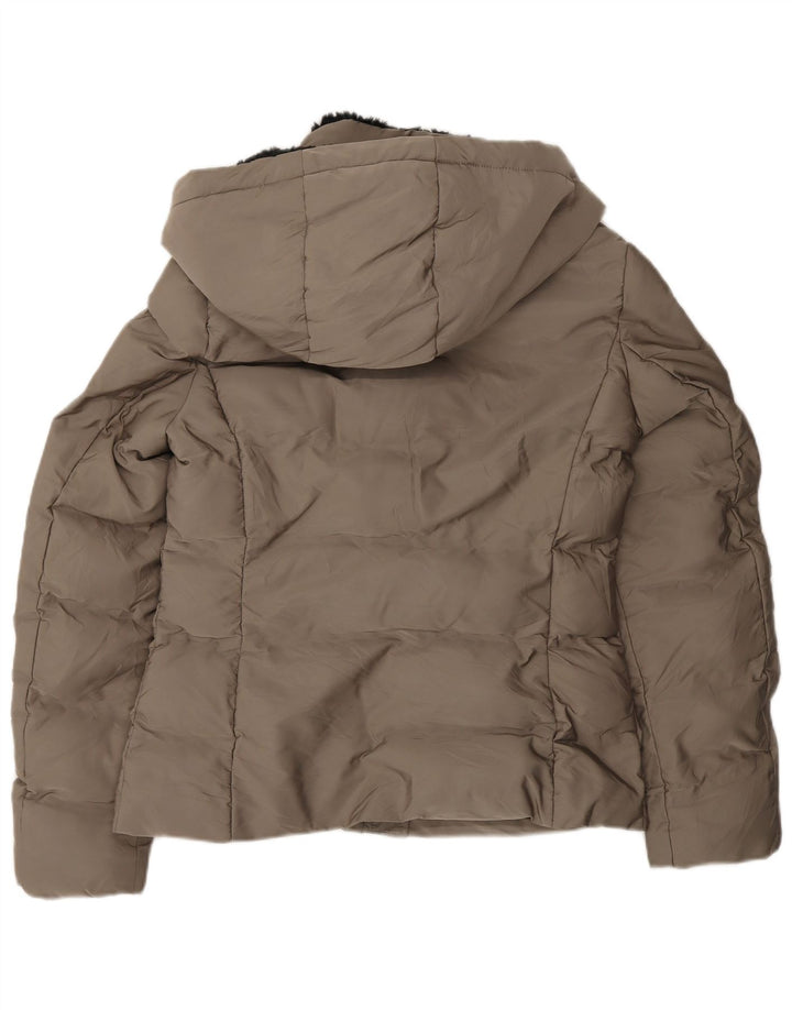 Zara Mujer Chaqueta Acolchada Sherpa Con Capucha UK 10 Small Gris Poliéster
