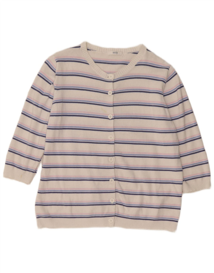 Marks & Spencer - Cárdigan para mujer, talla 40, talla grande, color blanco a rayas