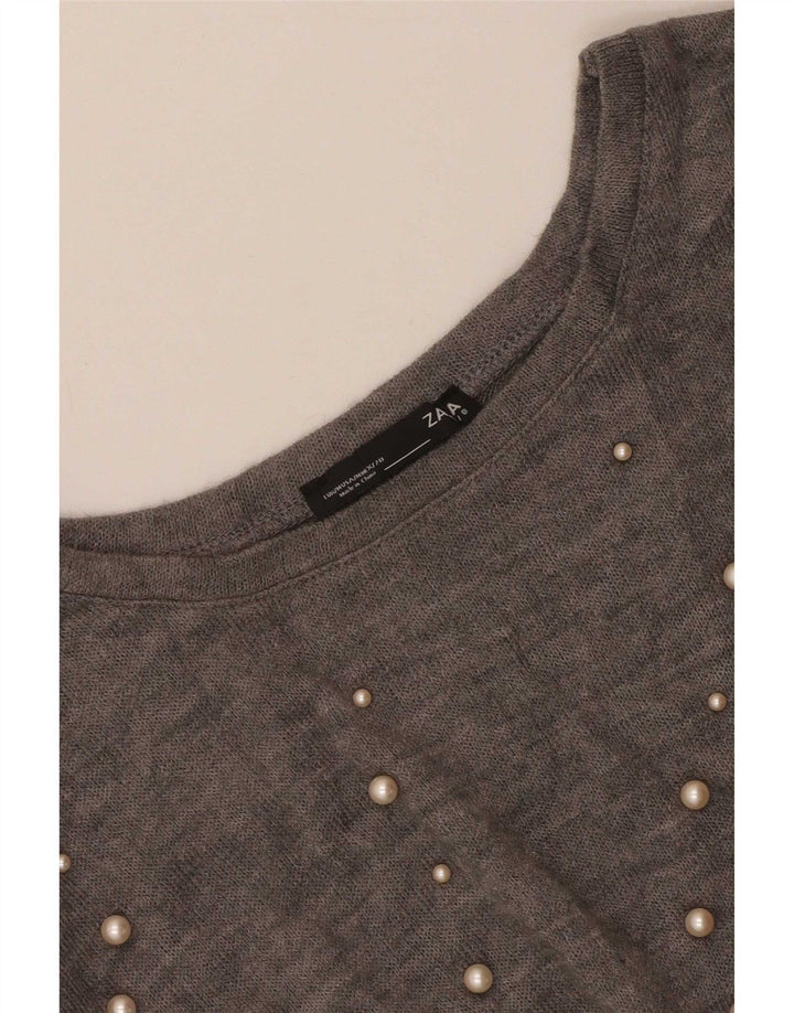 Zara Mujer Top Extragrande Manga Larga UK 44 Gris Medio