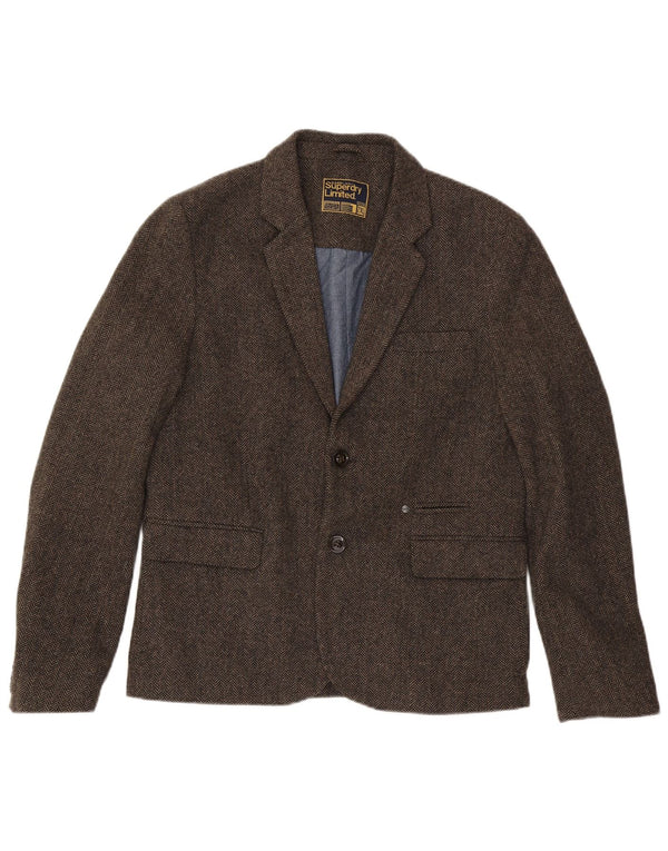 Superdry Chaqueta tipo blazer de 2 botones para hombre UK 44 2XL Algodón en espiga marrón