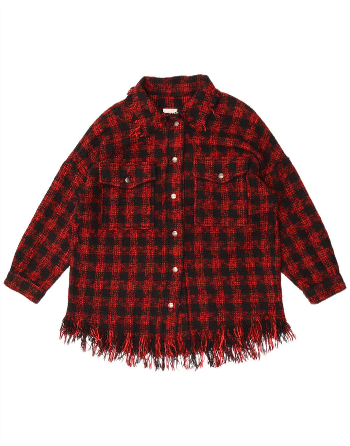 Zara Mujer Sobrecamisa Camisa Extragrande Reino Unido 44 Medio Rojo Pata De Gallo Acrílico