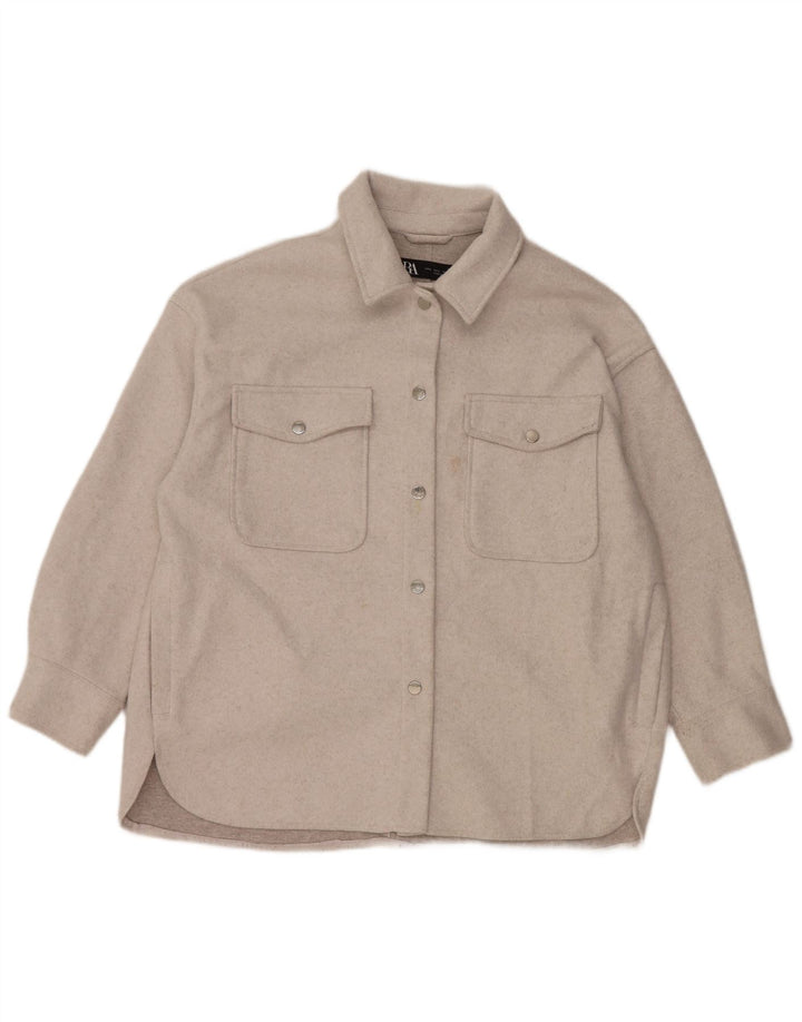 Zara Camisa De Forro Polar De Gran Tamaño para Mujer UK 46 Poliéster Gris Grande