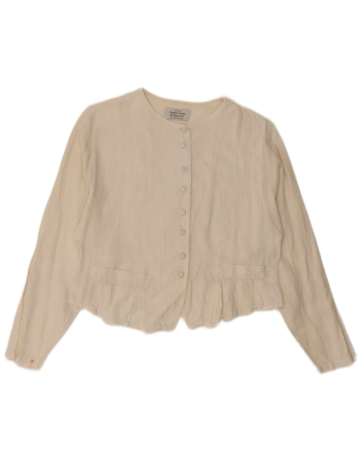 Benetton Blusa Corta Mujer UK 44 Mediano Blanco Roto
