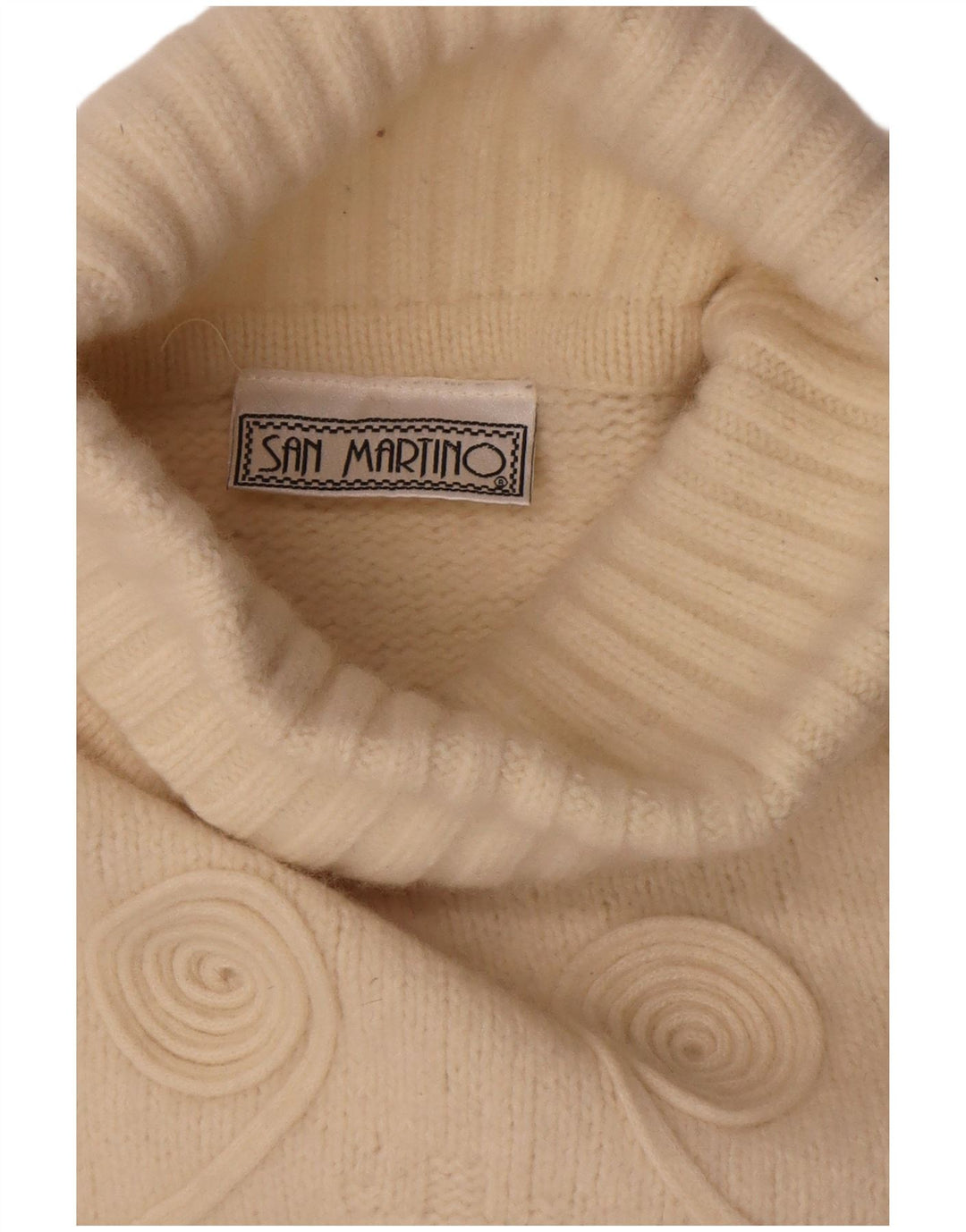 Vintage mujer rollo cuello jersey suéter Reino Unido 14 medio apagado blanco geométrico