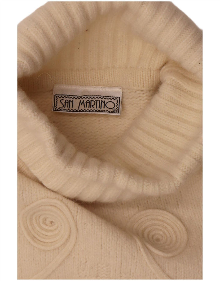 Vintage mujer rollo cuello jersey suéter Reino Unido 14 medio apagado blanco geométrico