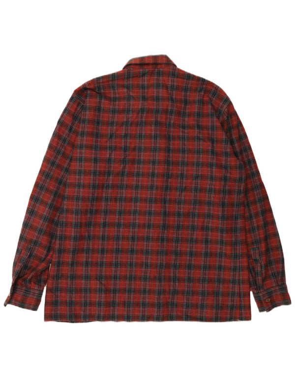 Camisa de franela vintage para hombre talla 43 lana de cuadros rojos grandes