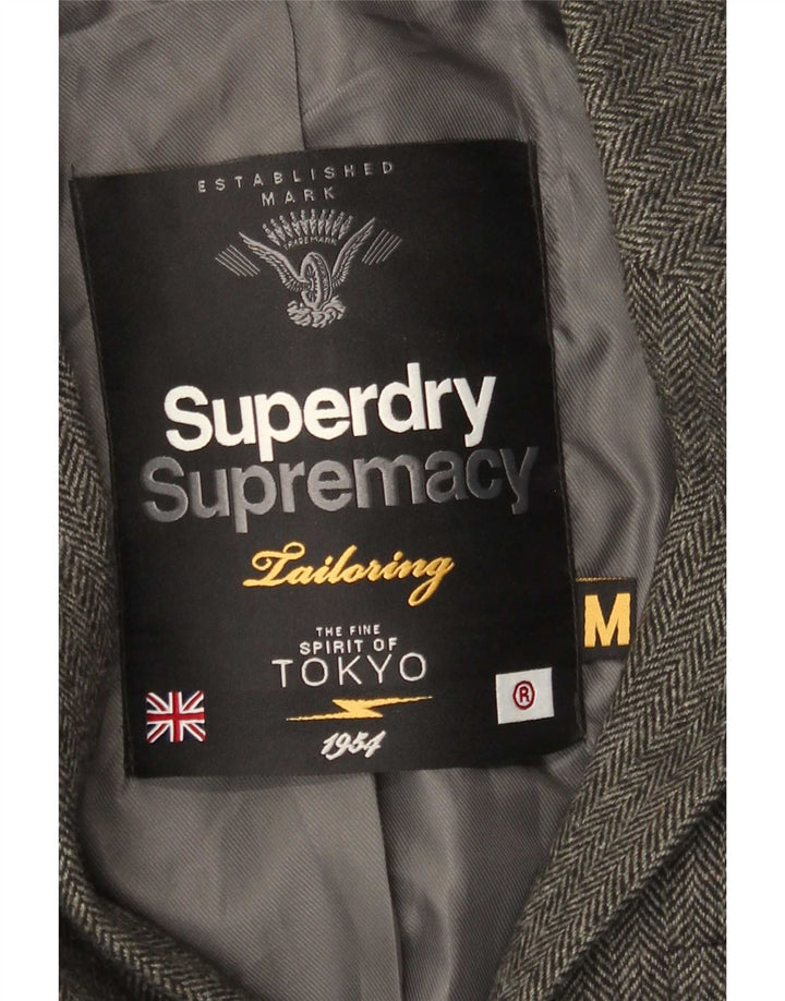 Superdry Chaqueta tipo blazer de 2 botones para hombre, talla 38, color gris medio en espiga