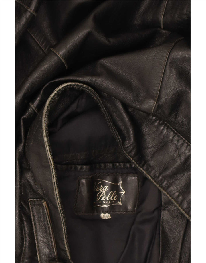 Vintage chaqueta de cuero para hombre IT 56 3XL cuero negro colorblock