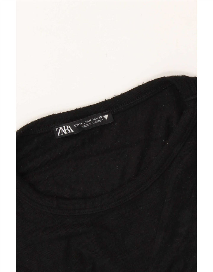 Zara Mujer Crop Camiseta Top UK 12 Medium Negro