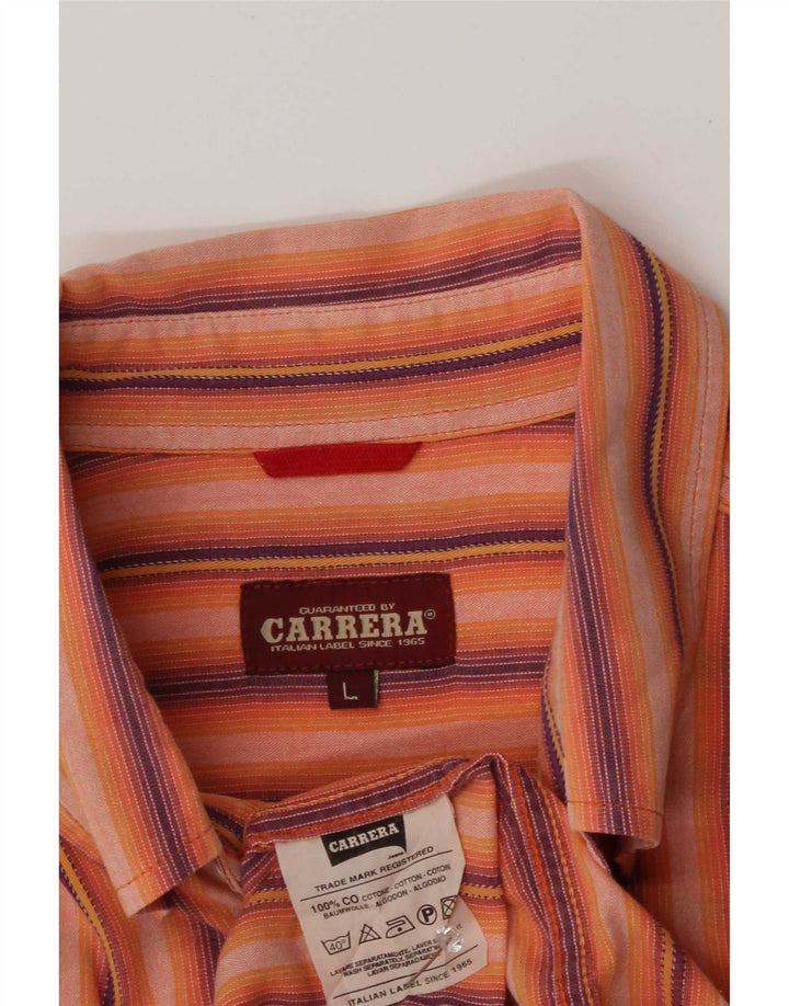 Camisa Carrera Hombre Grande Algodón Rayas Naranja