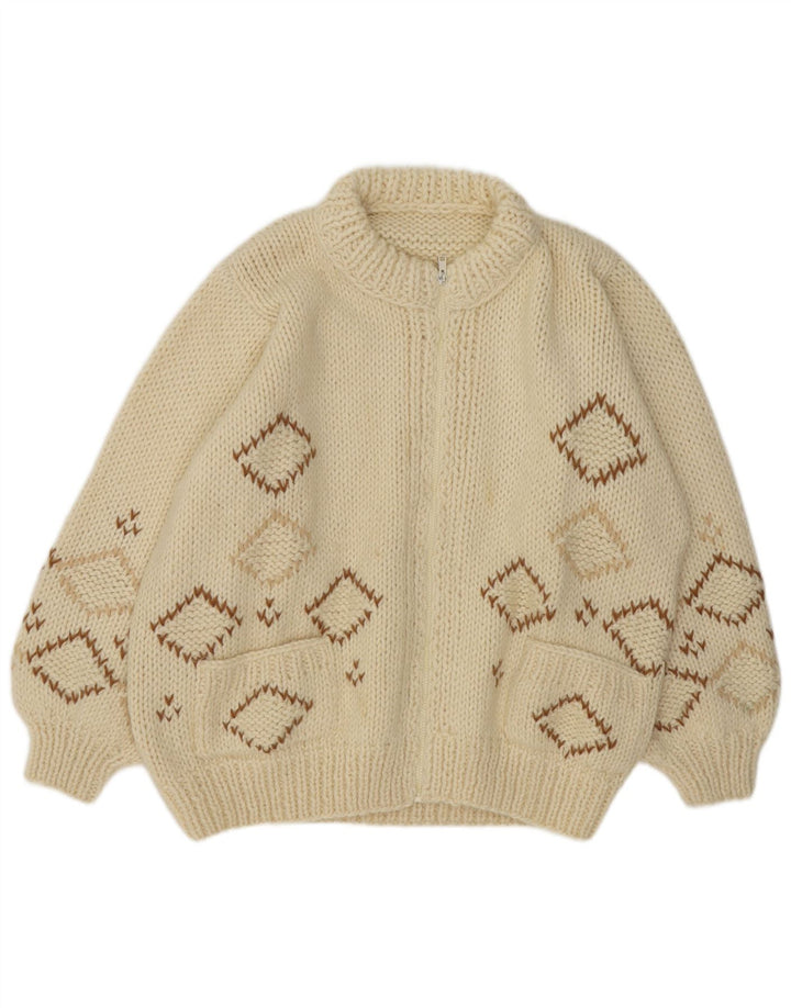 Vintage hombres Cardigan suéter XL Off White Argyle/Diamond