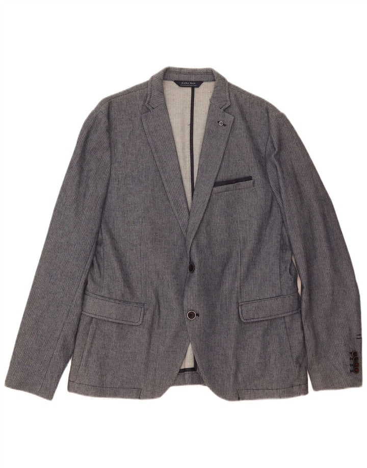 Zara Chaqueta Blazer De 2 Botones Para Hombre EU 54 XL Poliéster Geométrico Azul