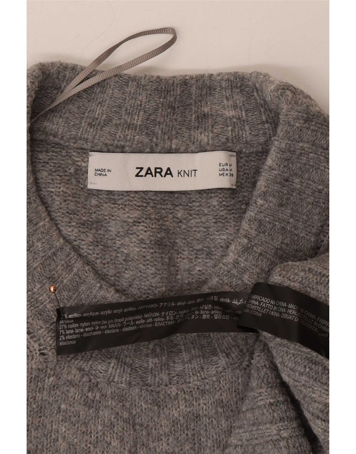 Zara Suéter De Cuello Redondo De Gran Tamaño para Mujer UK 44 Acrílico Gris Medio
