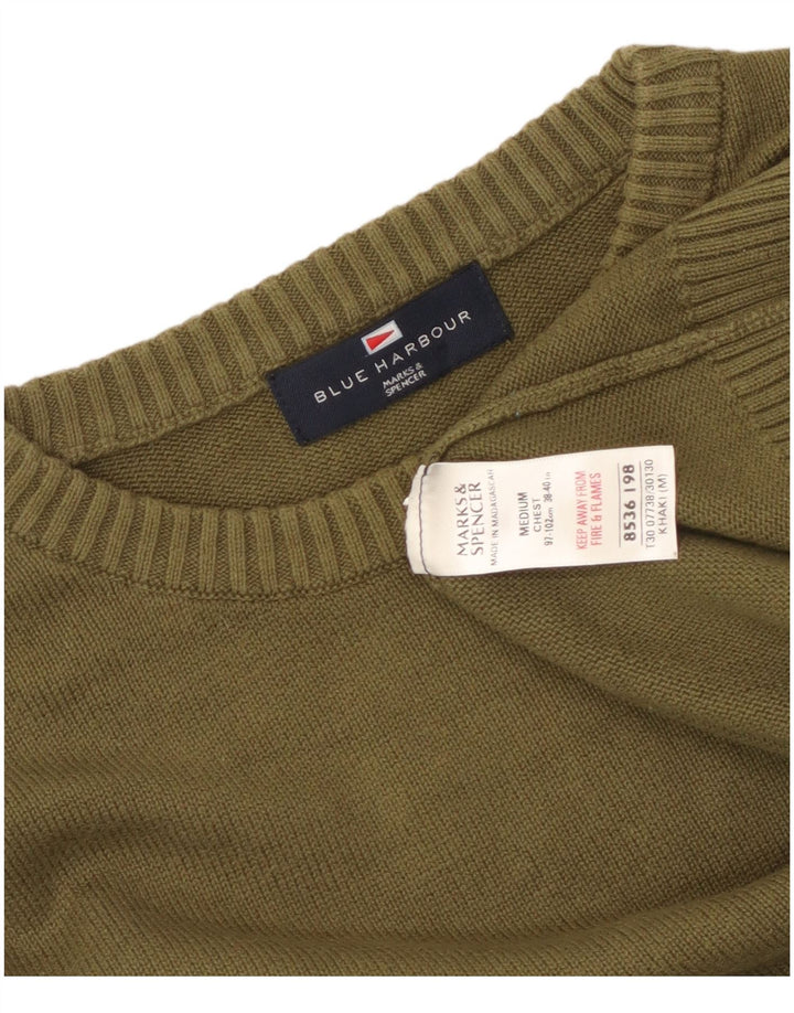 Marks & Spencer Jersey de cuello redondo azul Harbor para hombre, color caqui mediano