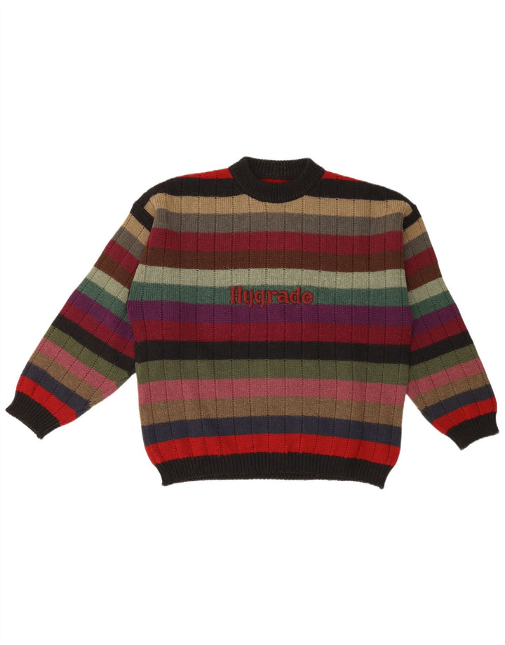 Vintage hombres gráfico cuello redondo jersey suéter medio multicolor rayas