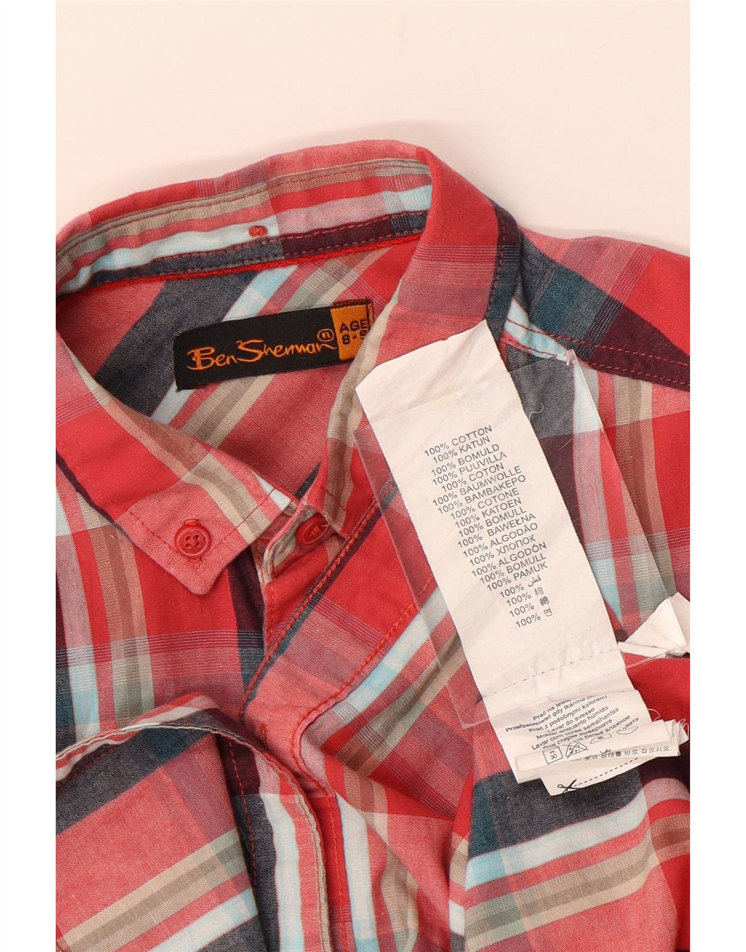 BEN SHERMAN Camisa Manga Corta Niño 8-9 Años Cuadros Rojo Algodón