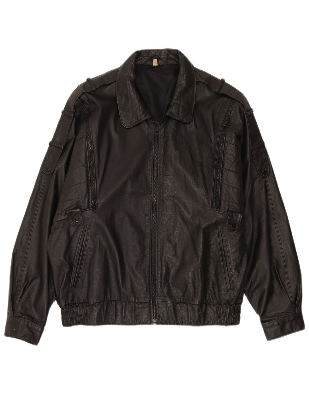 Vintage hombres Valentine chaqueta de cuero Reino Unido 42 XL cuero negro