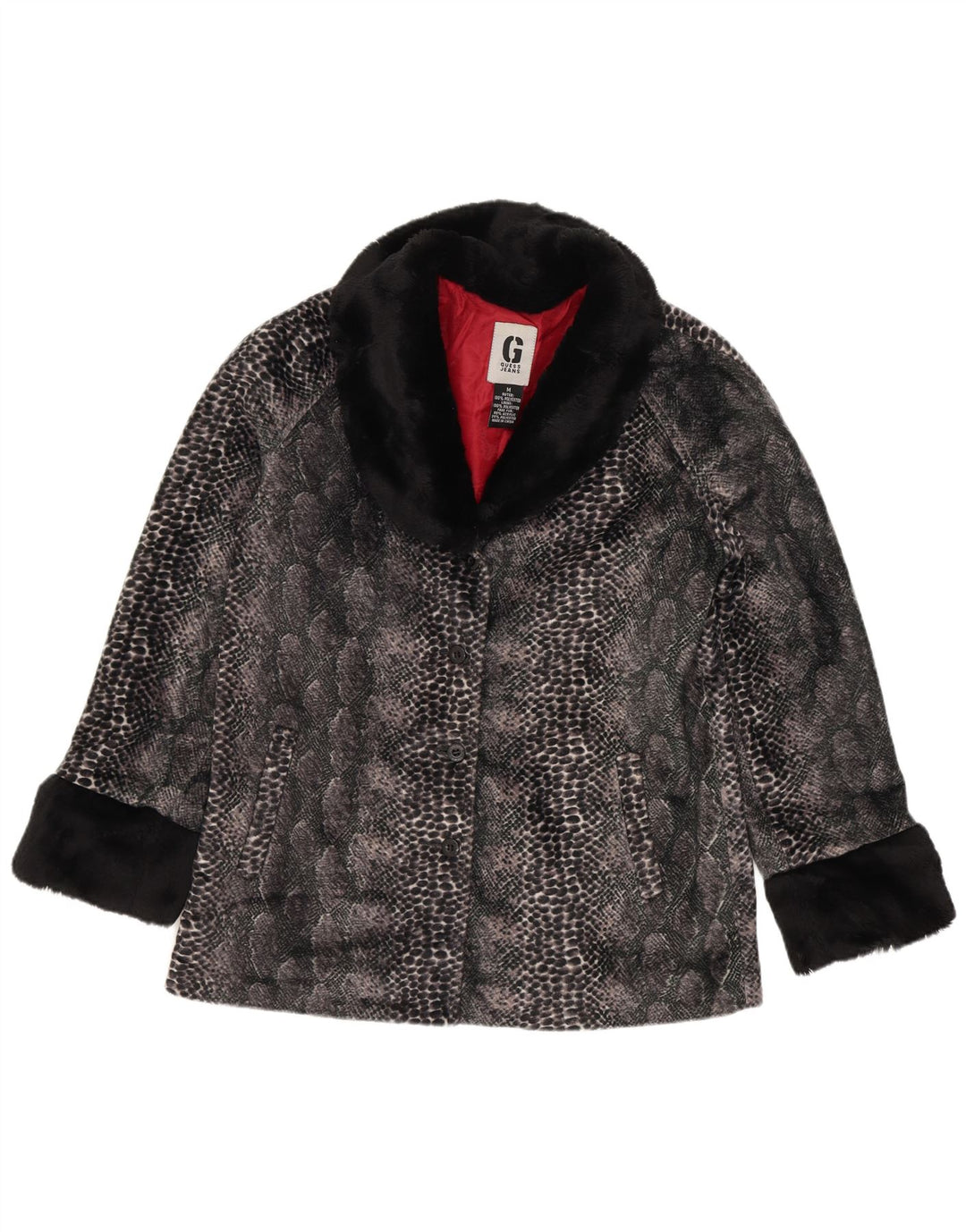 Guess Chaqueta de piel sintética para mujer UK 44 Poliéster con estampado animal gris medio