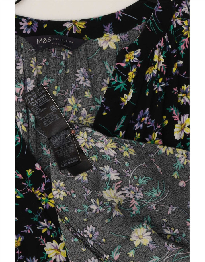 Marks & Spencer Vestido largo para mujer UK 42 Viscosa floral negra mediana