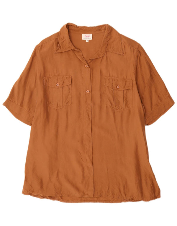 cherie Blusa camisera de manga corta para mujer IT 48 XL Seda marrón
