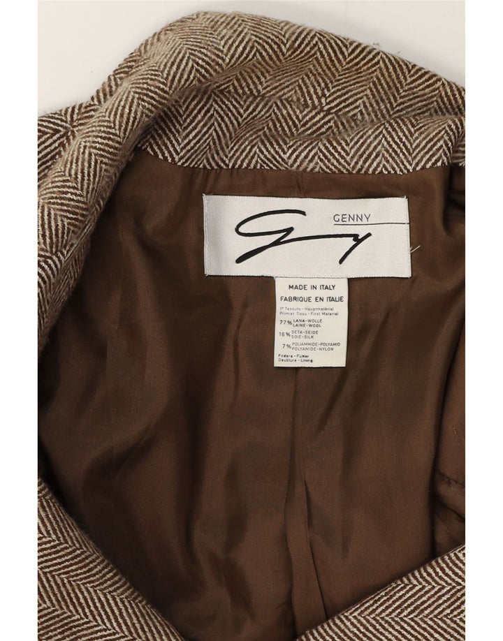 Genny Chaqueta Blazer de 3 Botones para Mujer UK 46 Grande Lana de Espiga marrón