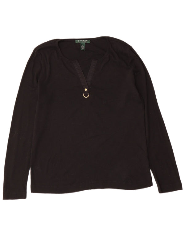 RALPH LAUREN Camiseta de manga larga para mujer UK 16 Grande Algodón negro