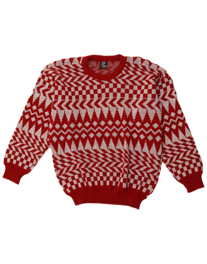 C & A - Jersey de cuello redondo para hombre, acrílico geométrico rojo grande