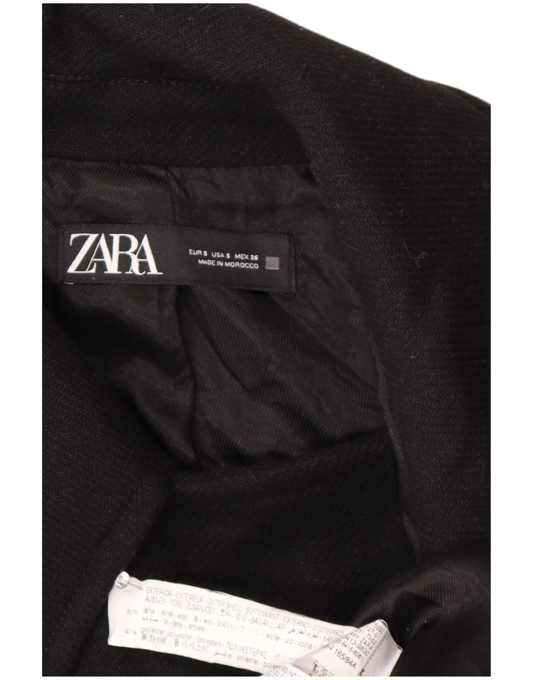 Zara Mujer Abrigo Extragrande UK 10 Small Lana Negra