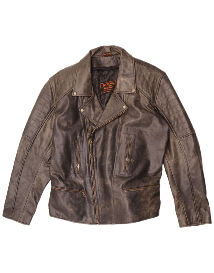 MDM Chaqueta motera de cuero para hombre UK 42 XL Cuero gris