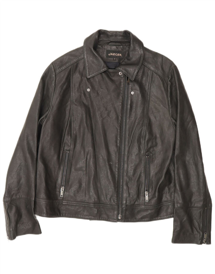 Jaeger Chaqueta motera de cuero para mujer Reino Unido 46 Grande Cuero negro