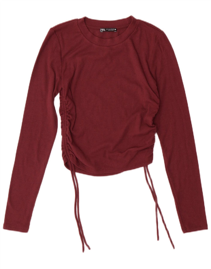 ZARA Womens Crop Blouse Top UK 8 Small Maroon Polyester