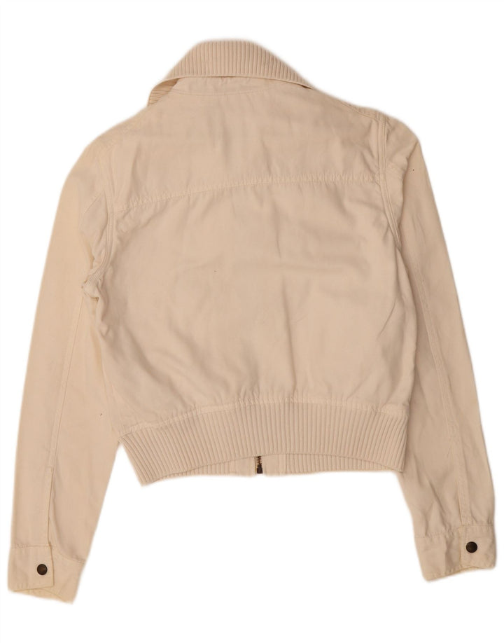 ZARA Womens Crop Bomber Jacket UK 16 Large Off White Cotton