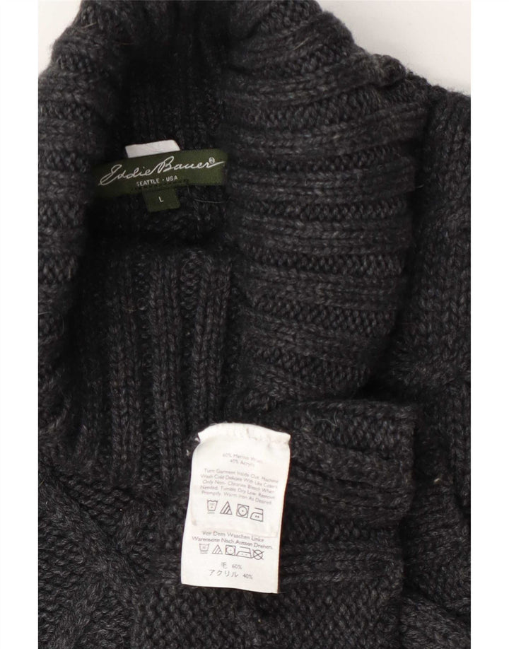 Eddie Bauer Suéter tipo jersey con cuello vuelto para mujer Reino Unido 46 Lana gris grande
