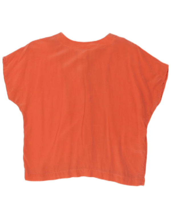 Vintage mujer camisa de manga corta blusa Reino Unido 14 seda naranja grande
