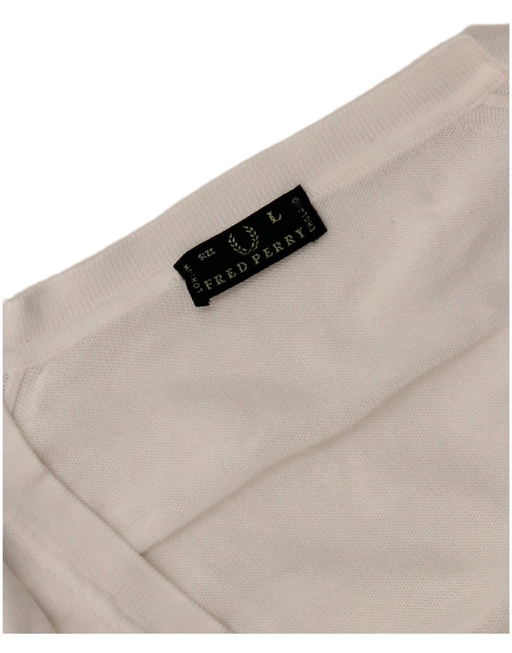 Fred Perry Suéter con Cuello en V para Mujer UK 44 Grande Blanco