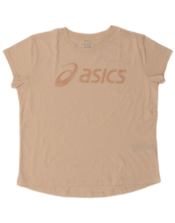 Asics Camiseta gráfica para mujer Top UK 46 Large Beige Cotton