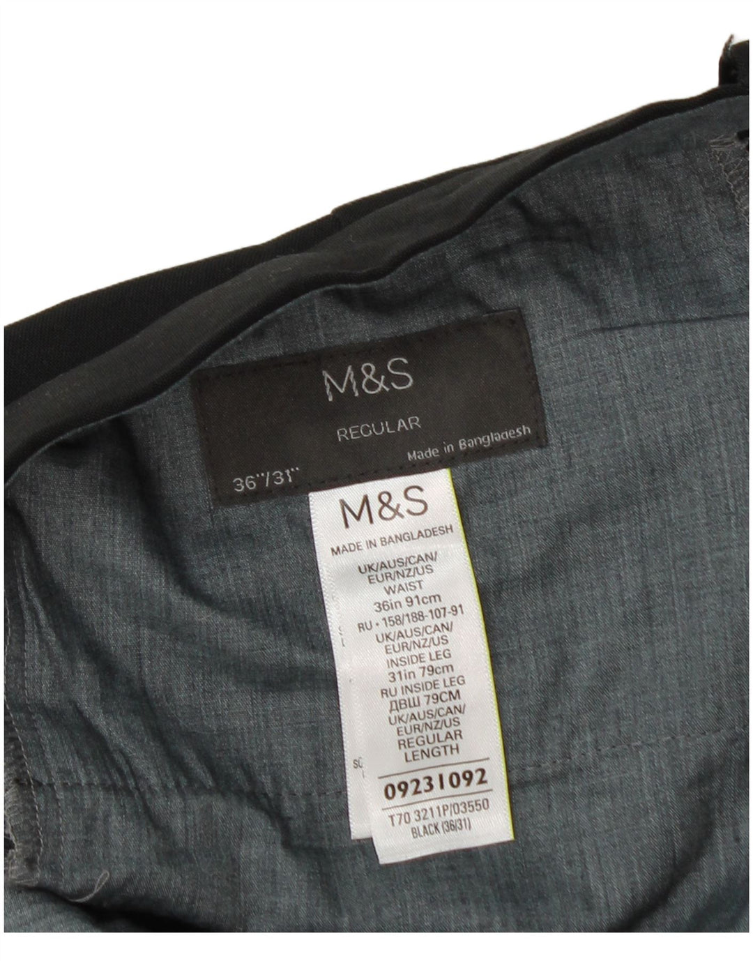 Marks & Spencer Pantalón de traje regular recto para hombre W36 L31 Poliéster negro