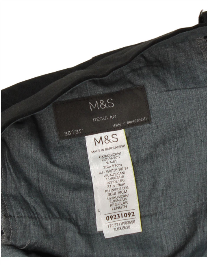 Marks & Spencer Pantalón de traje regular recto para hombre W36 L31 Poliéster negro