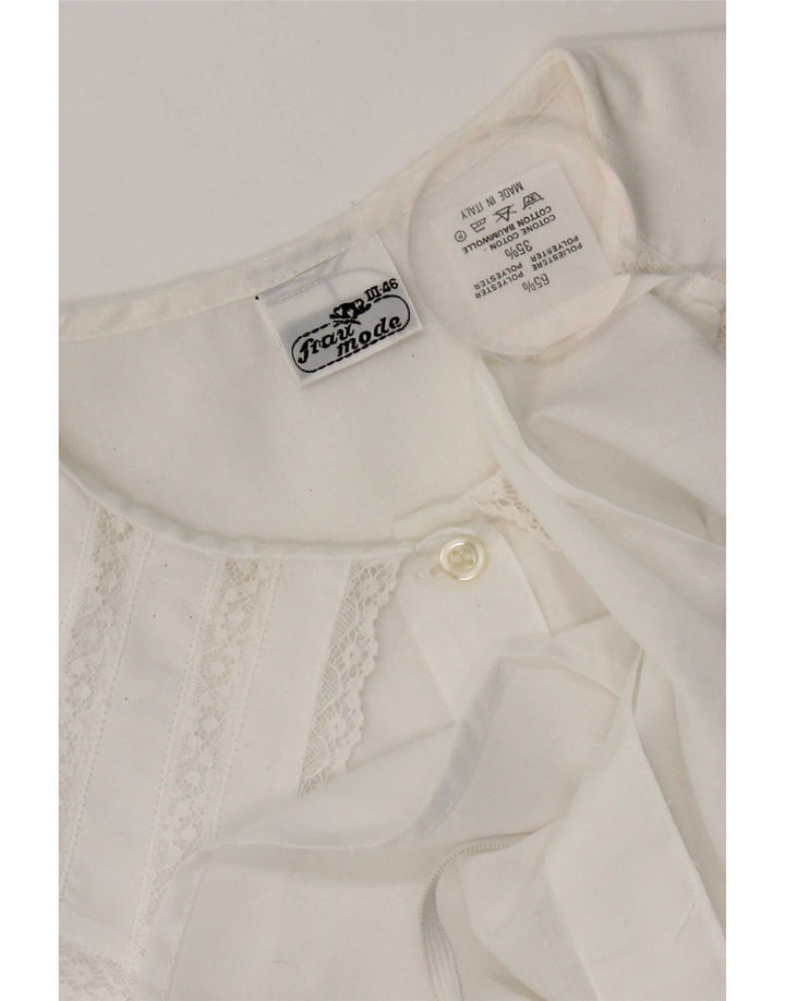 Vintage mujer camisa sin mangas blusa IT 46 poliéster blanco grande