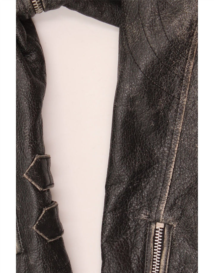 Yuppie Chaqueta motera de cuero corta para mujer EU 38 Cuero negro mediano