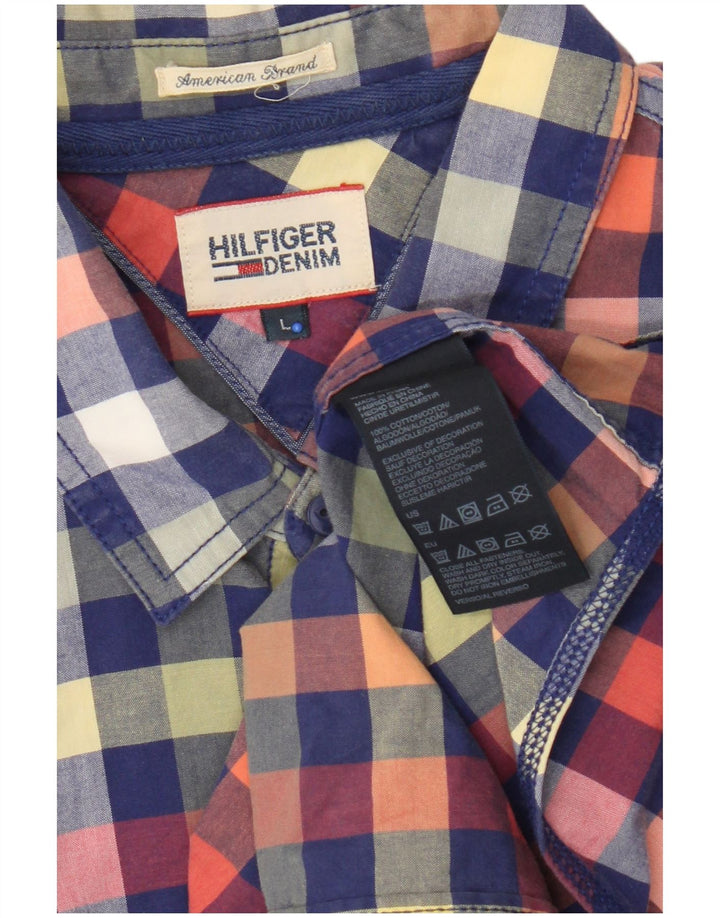 Camisa Tommy Hilfiger de manga corta para hombre, talla grande, de algodón a cuadros multicolores