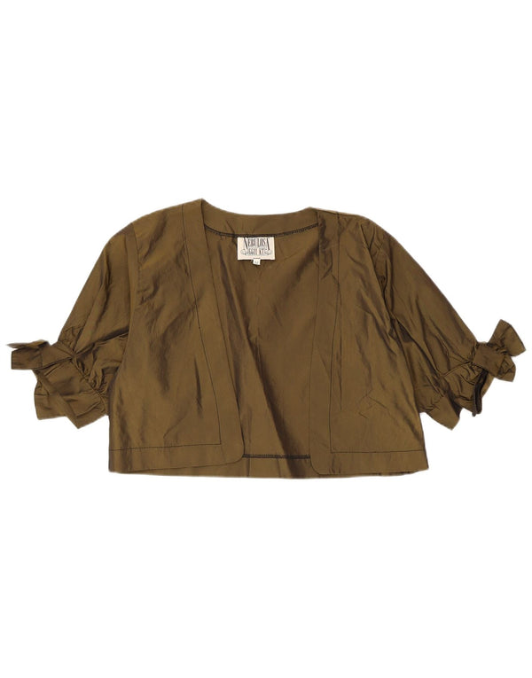 Vintage mujer 1/2 manga Bolero Top Reino Unido 14 Poliéster caqui medio