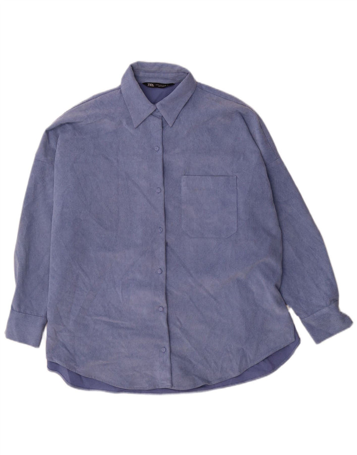 Zara Mujer Sobrecamisa Camisa Extragrande UK 44 Poliéster Azul Medio