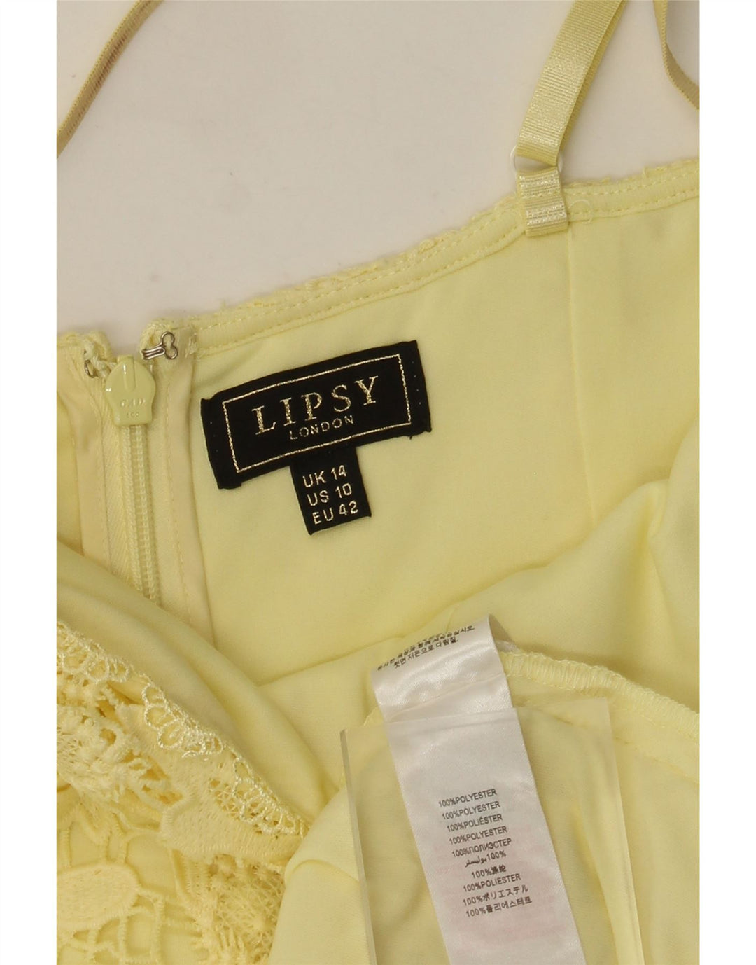 Lipsy Vestido veraniego de encaje para mujer ES 44 Poliéster floral amarillo medio