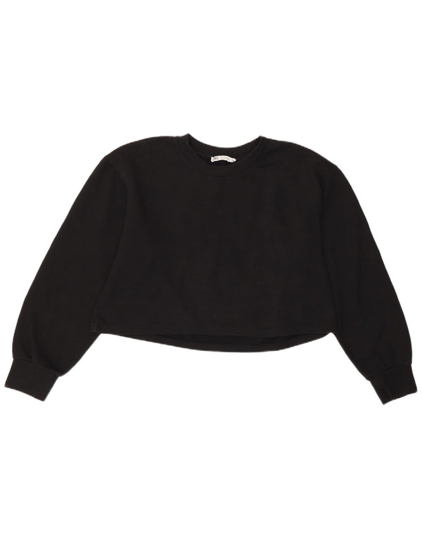 Zara Mujer Crop Loose Fit Top Manga Larga UK 44 Grande Negro